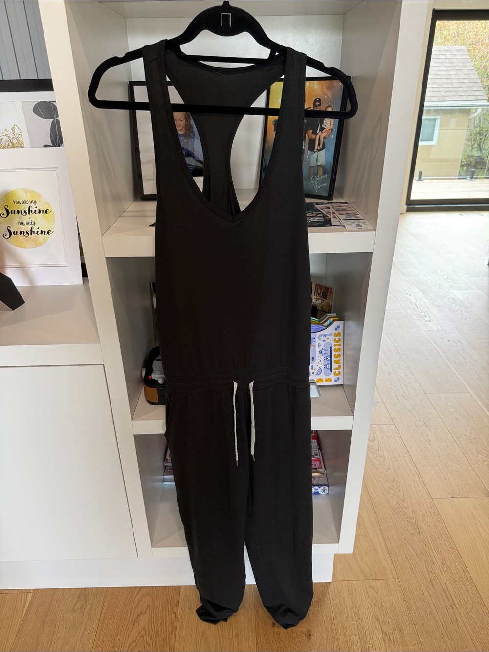 Black Women's Racerback Jumpsuit with Drawstring Waist
